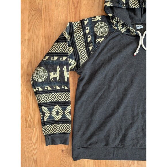 Ecuador Aztec Hoodie Pullover Wool Blend Blue Footed Design Handmade Alpaca L - Picture 8 of 12